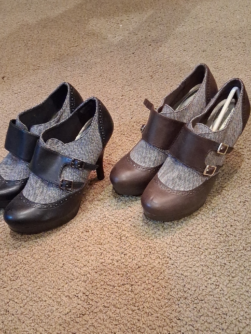 2 Pairs, Black & Brown Dexflex comfort Herringbone Double-Buckle Heels